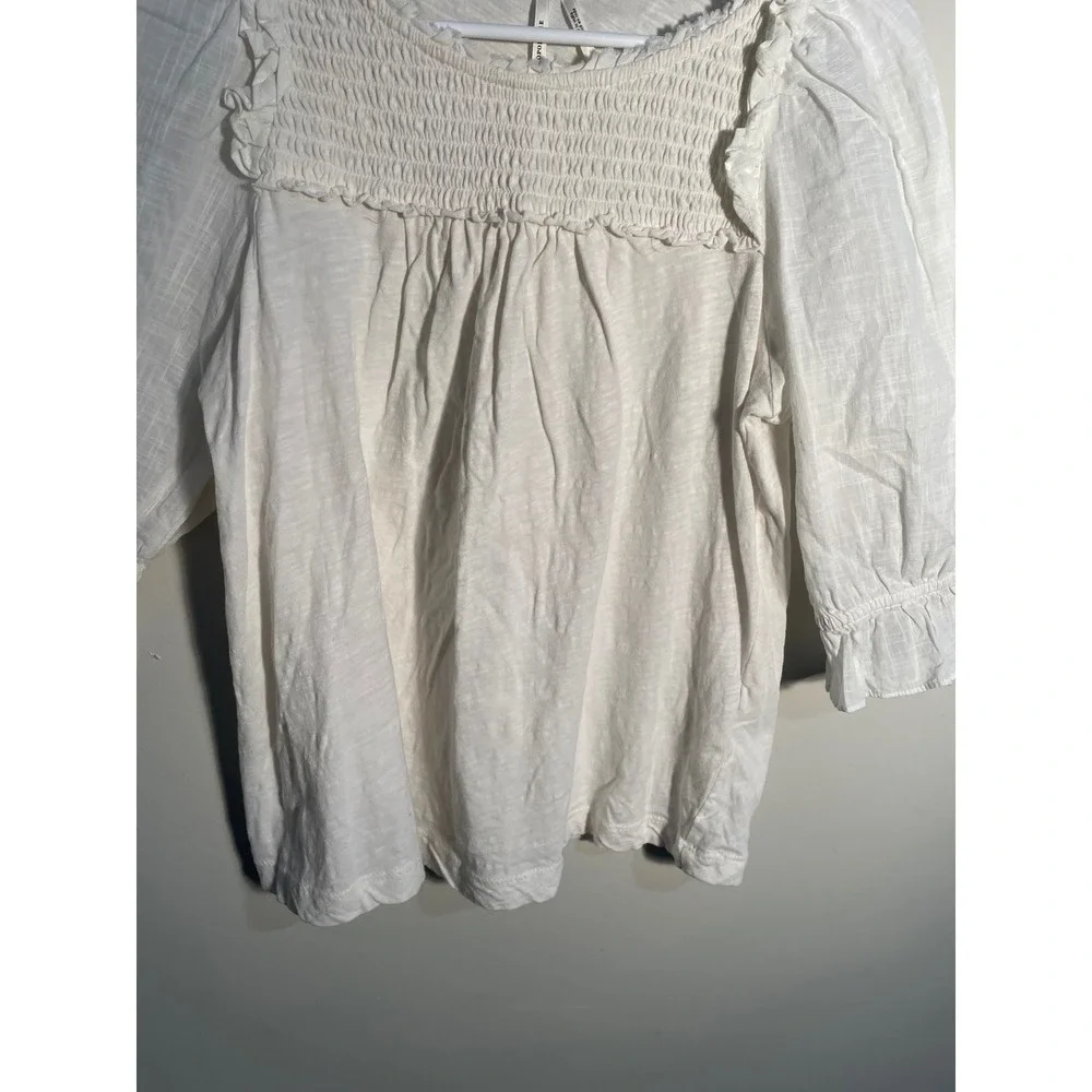 Anthropologie Keri‎ Smocked Top in White Size XS Peasant Cottagecore Feminine